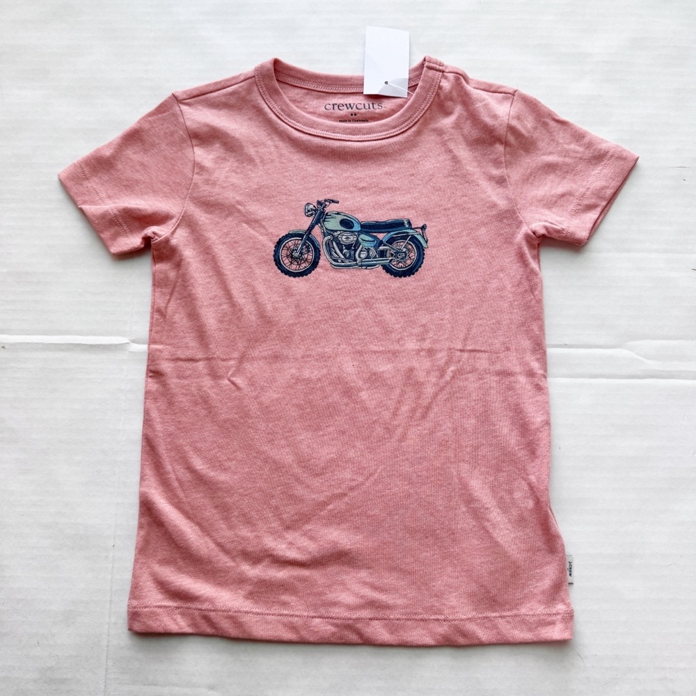 Crewcuts Boy New Motorbike Print T-Shirt 
in Salmon Pink 
NWT